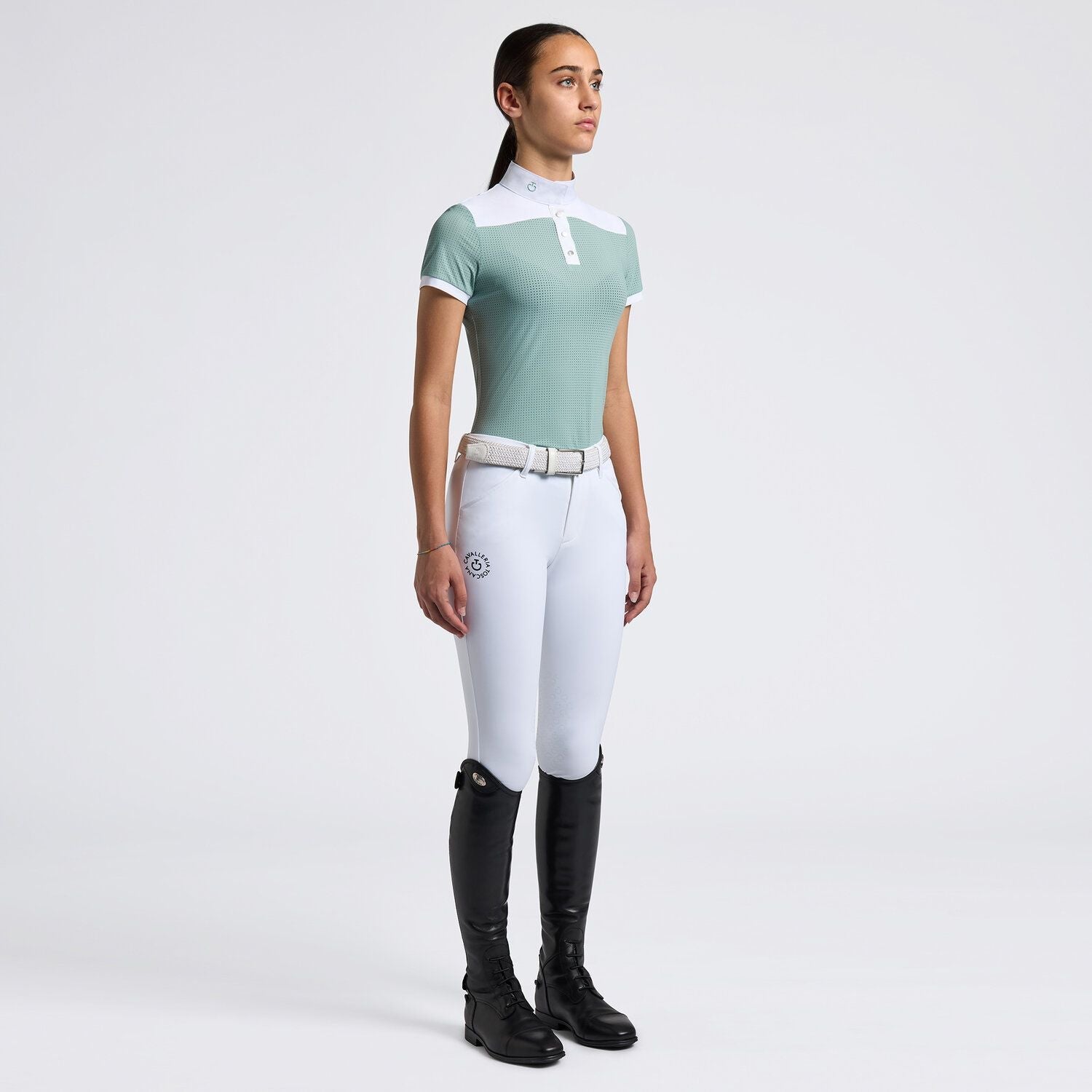 Cavalleria Toscana Girl's SS Perforated Jersey Show Shirt - CAA046