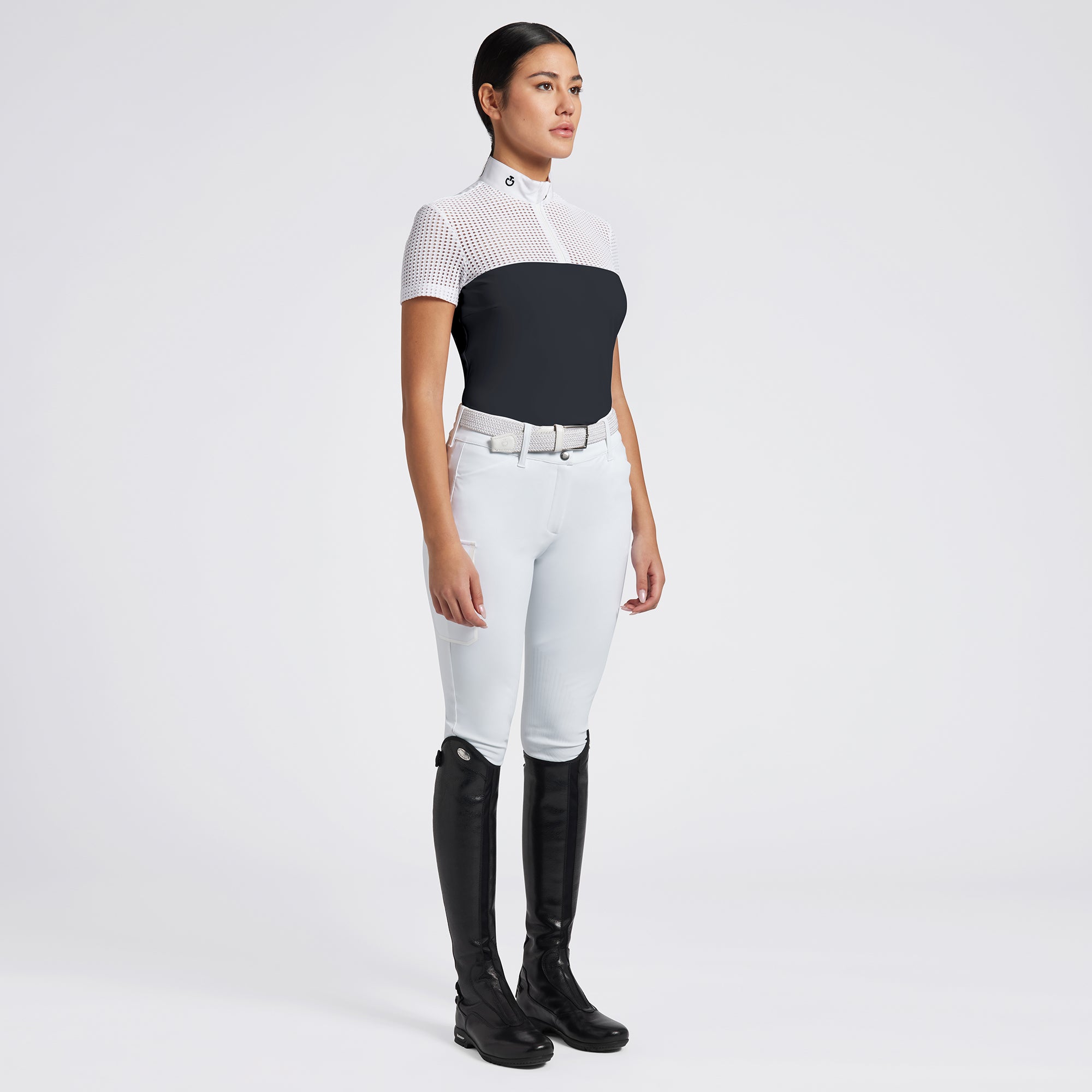 Cavalleria Toscana S/S Perforated Jacquard Jersey Zip Competition